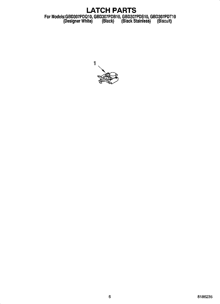 LATCH PARTS Diagram and Parts List for GBD307PDS10  Whirlpool Wall Oven