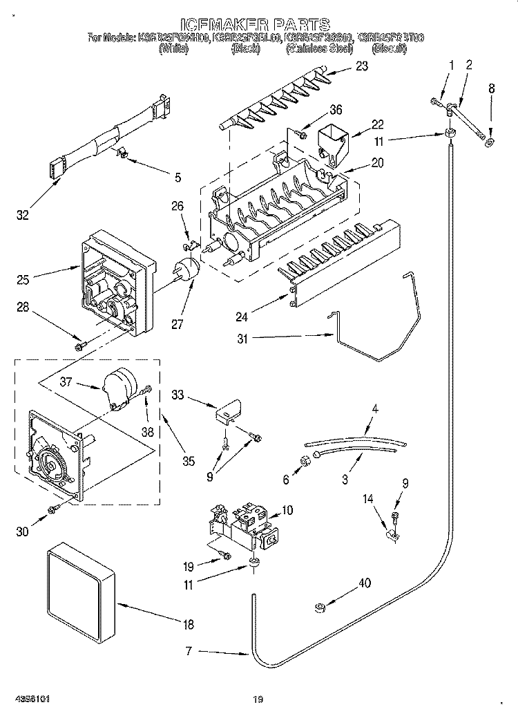 ICEMAKER, LIT/OPTIONAL Diagram and Parts List for KSRB25FGBT00  KitchenAid Refrigerator