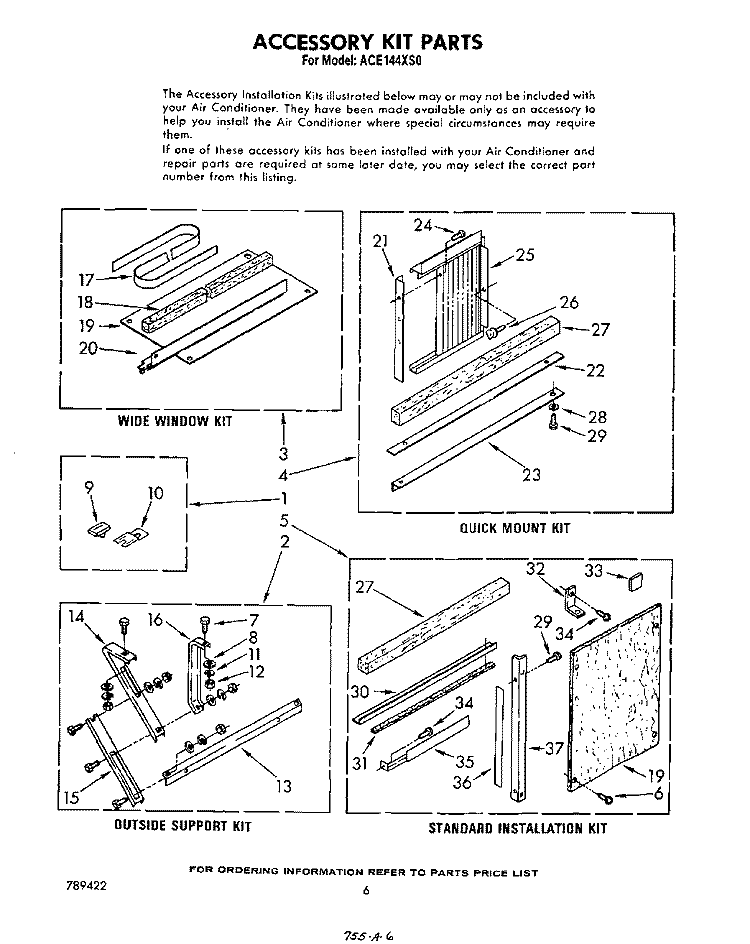 ACCESSORY KIT Diagram and Parts List for ACE144XS0  Whirlpool Air Conditioner