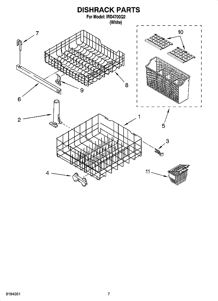 DISHRACK PARTS, OPTIONAL PARTS (NOT INCLUDED) Diagram and Parts List for IRD4700Q2  Inglis Dishwasher
