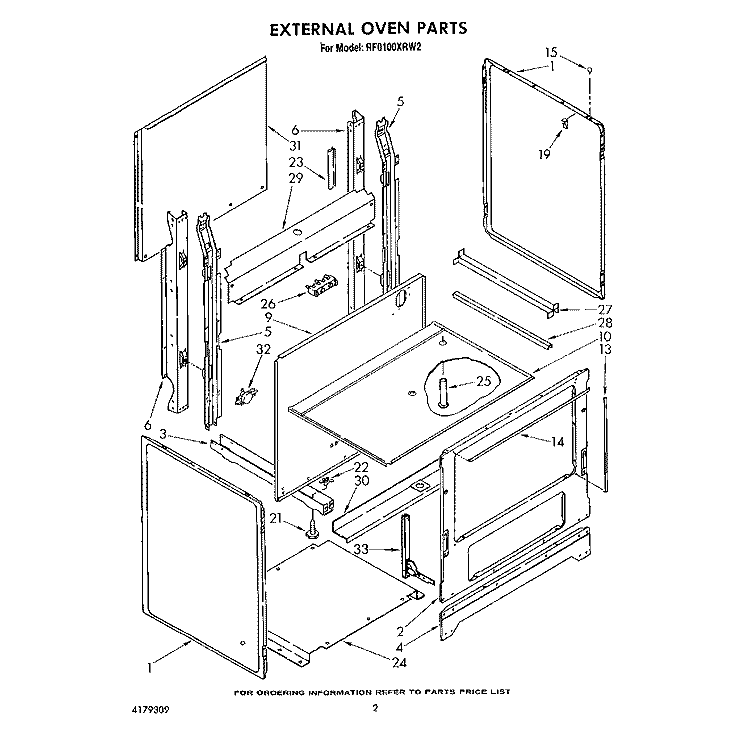 EXTERNAL OVEN, LIT/OPTIONAL Diagram and Parts List for RF0100XRW2  Whirlpool Range