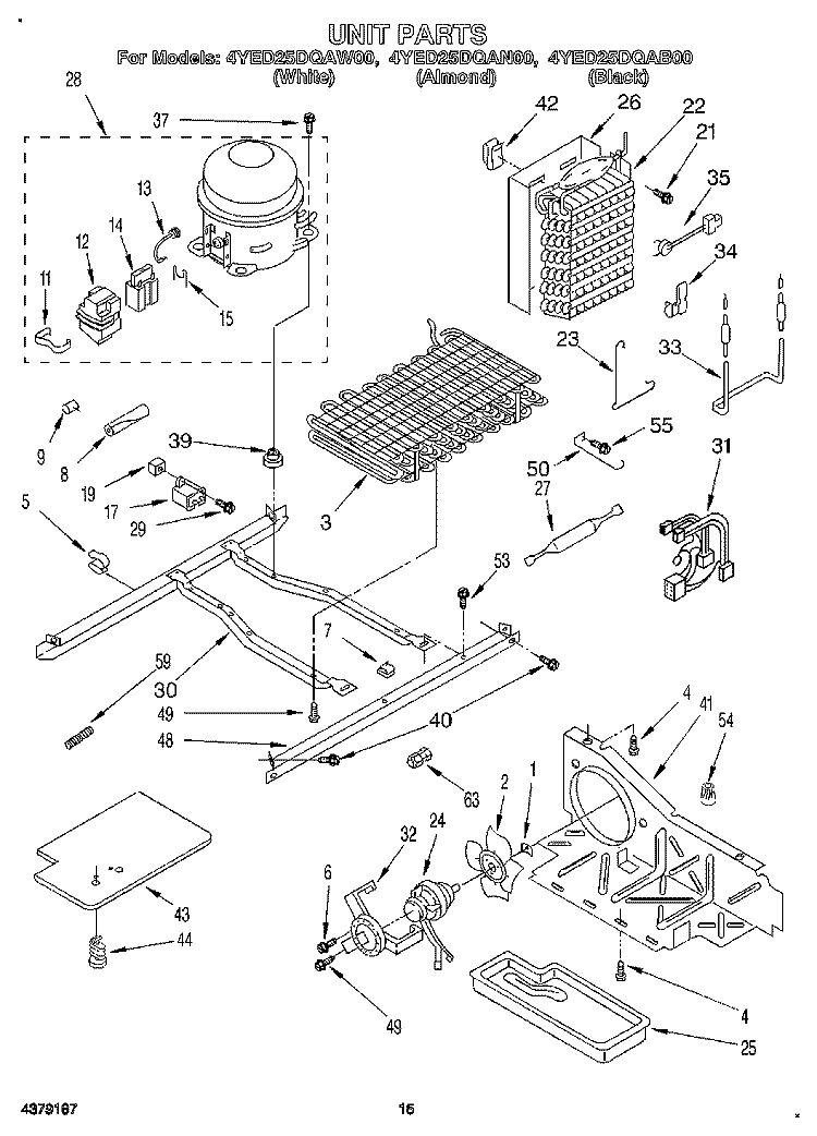 UNIT Diagram and Parts List for 4YED25DQAB00  Whirlpool Refrigerator