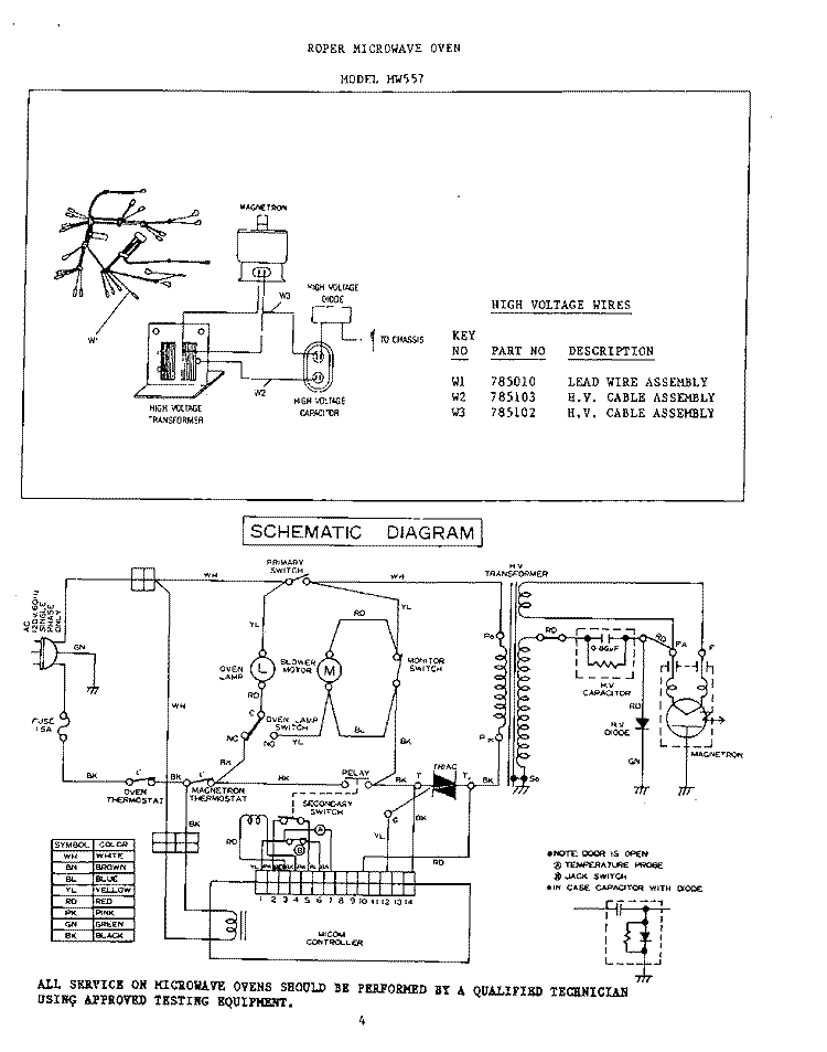 SECTION Diagram and Parts List for MW557  Roper Microwave