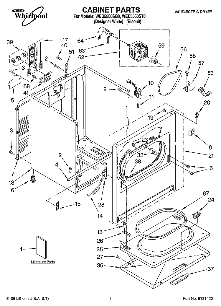 CABINET PARTS Diagram and Parts List for WED5550ST0  Whirlpool Dryer