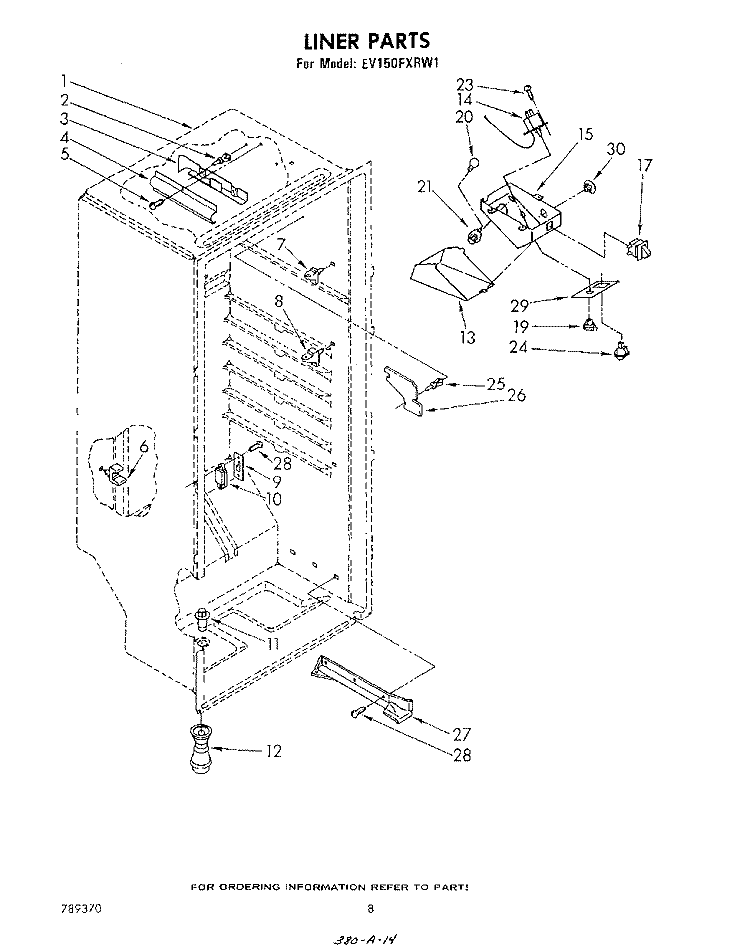 LINER Diagram and Parts List for EV150FXRW1  Whirlpool Freezer