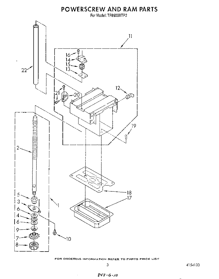 POWER SCREW AND RAM Diagram and Parts List for TF8600XTP2  Whirlpool Trash Compactor