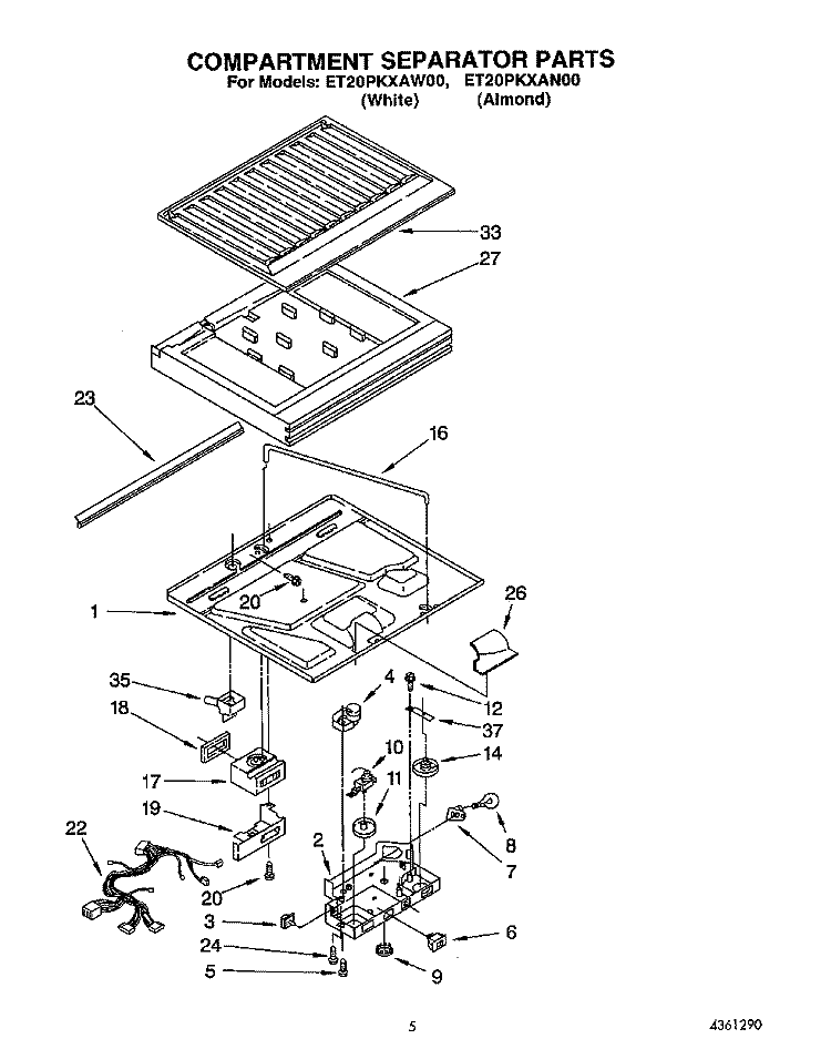 COMPARTMENT SEPARATOR Diagram and Parts List for ET20PKXAW00  Whirlpool Refrigerator