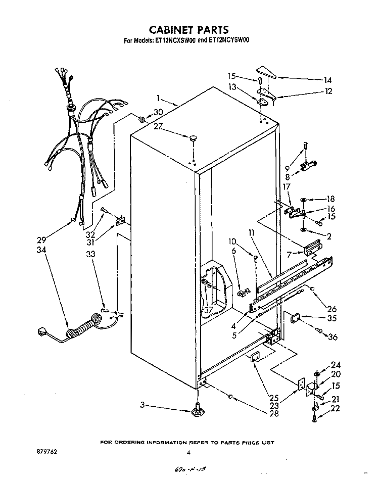 CABINET Diagram and Parts List for ET12NCXSW00  Whirlpool Refrigerator