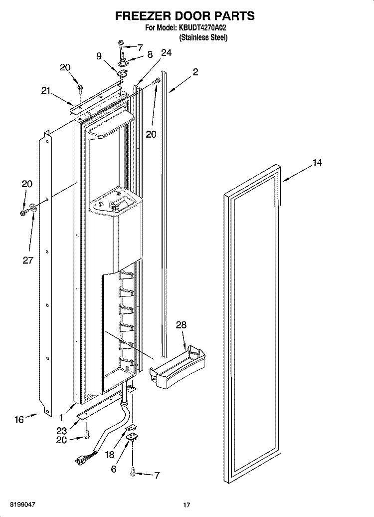 FREEZER DOOR PARTS Diagram and Parts List for KBUDT4270A02  KitchenAid Refrigerator