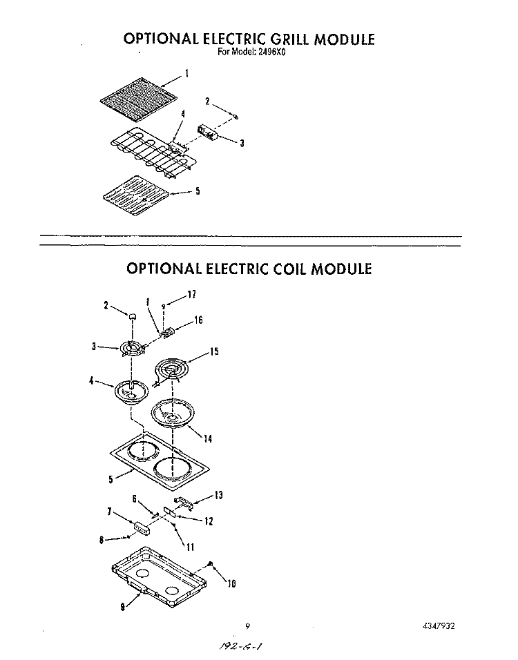 ELECTRIC GRILL , ELECTRIC COIL Diagram and Parts List for 2496^0A  Whirlpool Range