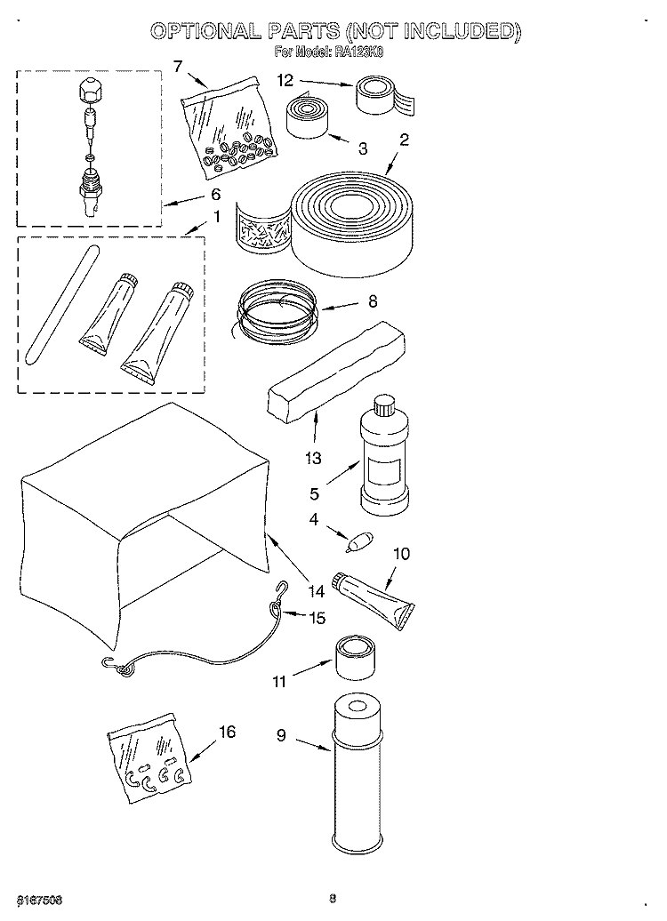 OPTIONAL Diagram and Parts List for RA123K0  Whirlpool Air Conditioner