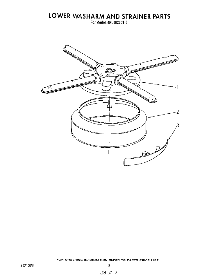 LOWER WASHARM AND STRAINER Diagram and Parts List for 4KUDI220T0  KitchenAid Dishwasher