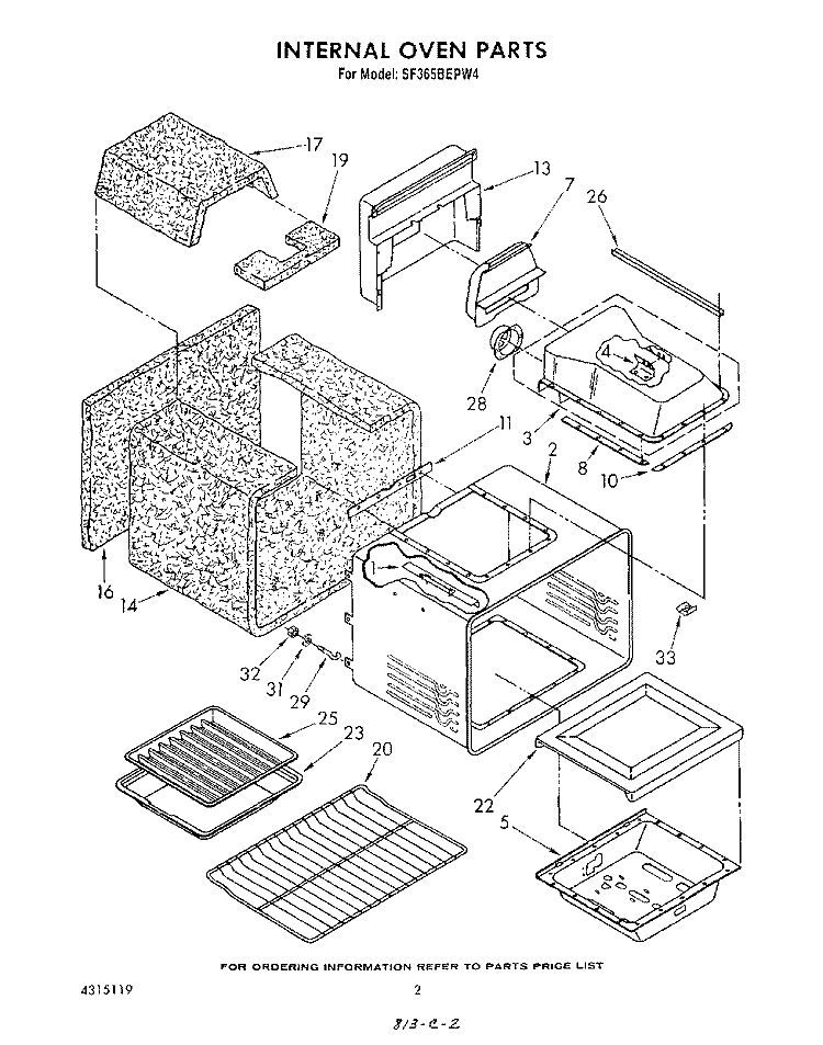 INTERNAL OVEN Diagram and Parts List for SF365BEPW4  Whirlpool Range