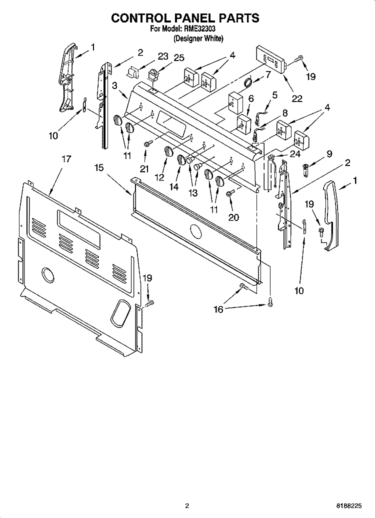 CONTROL PANEL PARTS Diagram and Parts List for RME32303  Roper Range