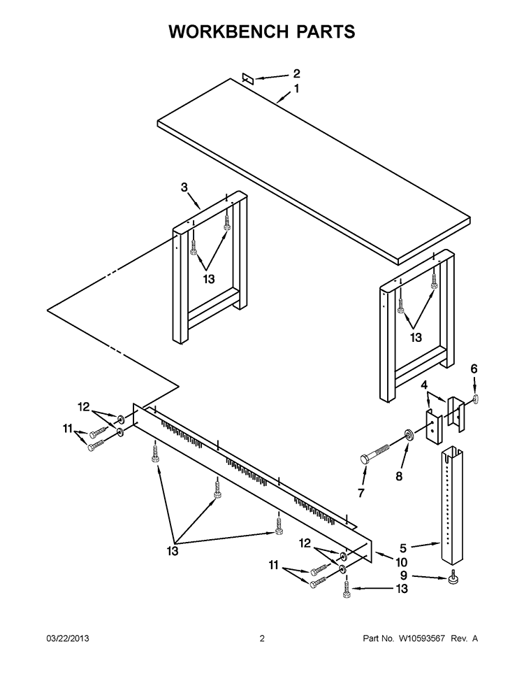 WORKBENCH PARTS Diagram and Parts List for GAWB08BAZW00  Whirlpool Workbench