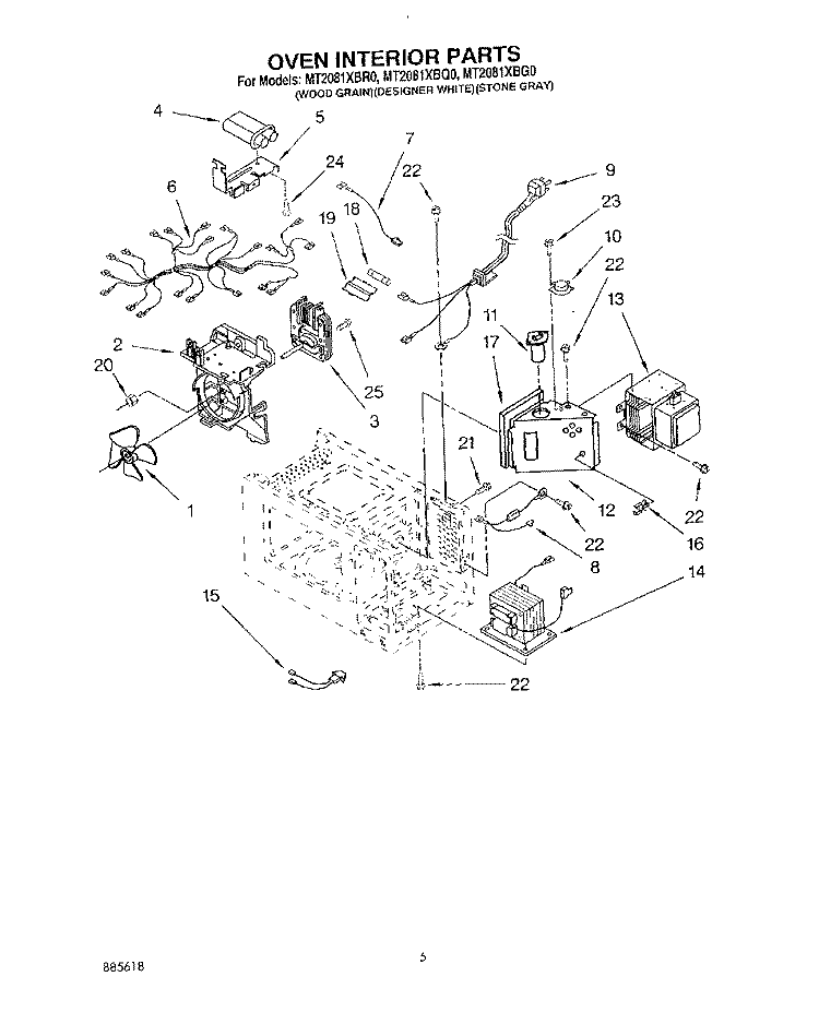 OVEN INTERIOR Diagram and Parts List for MT2081XBR0  Whirlpool Microwave