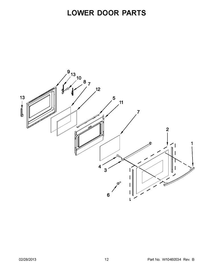 LOWER DOOR PARTS Diagram and Parts List for GGE388LXS02  Whirlpool Range