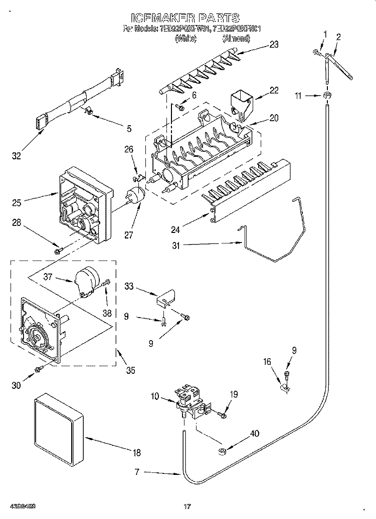 ICE MAKER Diagram and Parts List for 7ED22PQXFW01  Whirlpool Refrigerator