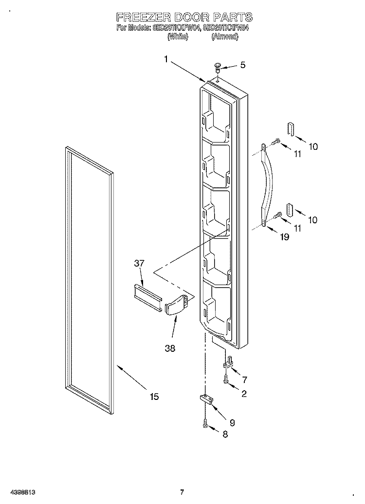 FREEZER DOOR Diagram and Parts List for 8ED20TKXFN04  Whirlpool Refrigerator