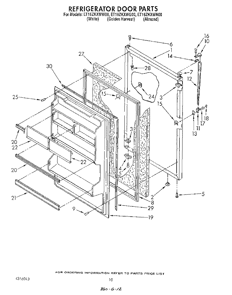 REFRIGERATOR DOOR , LIT/OPTIONAL Diagram and Parts List for ET16ZKXWW00  Whirlpool Refrigerator