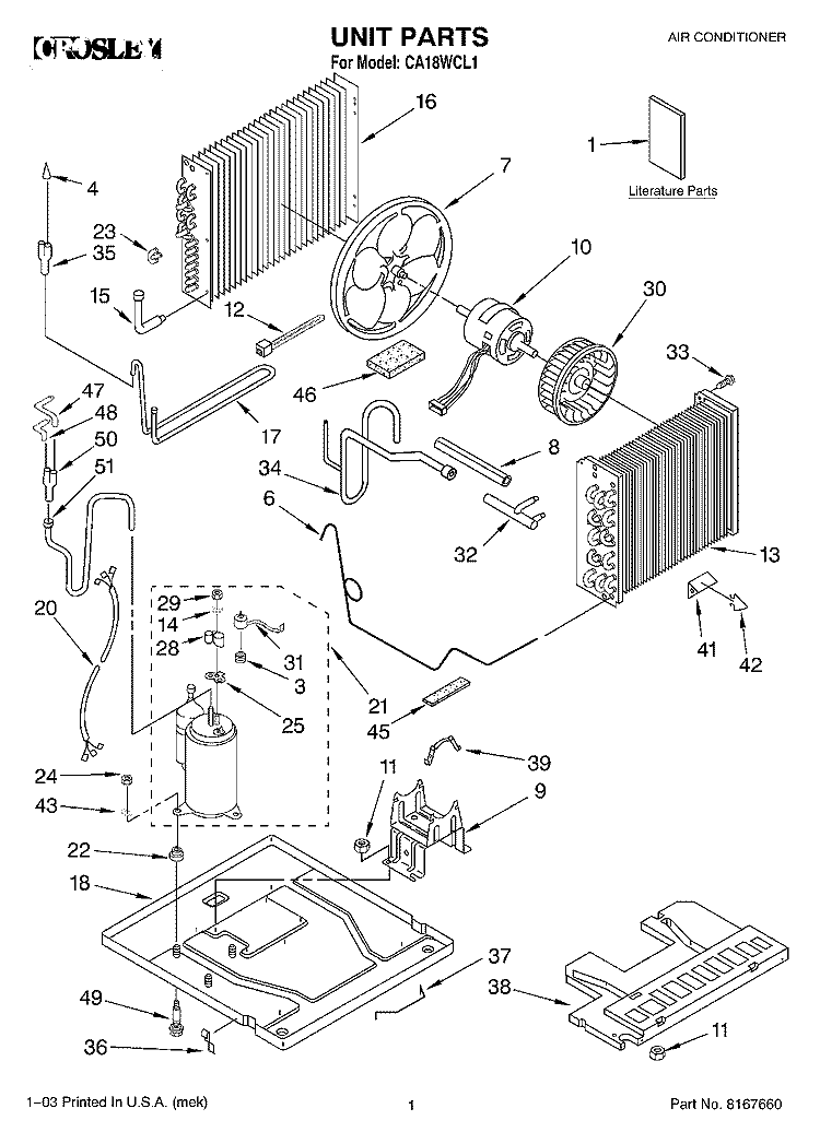 UNIT PARTS Diagram and Parts List for CA18WCL1  Crosley Air Conditioner