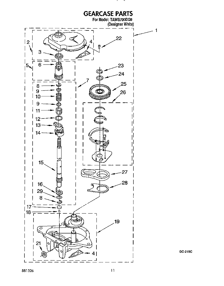 GEARCASE Diagram and Parts List for TAWS700DQ0  Estate Washer