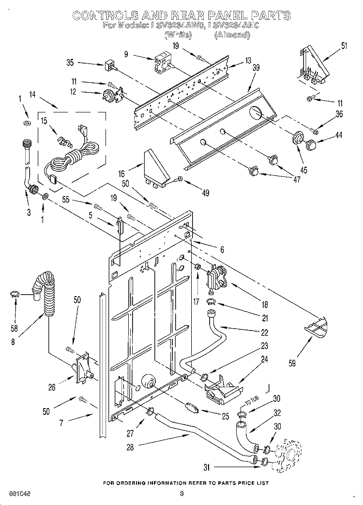 CONTROLS AND REAR PANEL Diagram and Parts List for LSV6234AW0  Whirlpool Washer