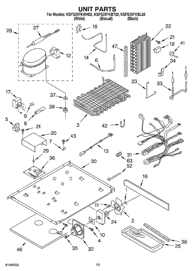 UNIT PARTS Diagram and Parts List for KSFS25FKBL02  KitchenAid Refrigerator