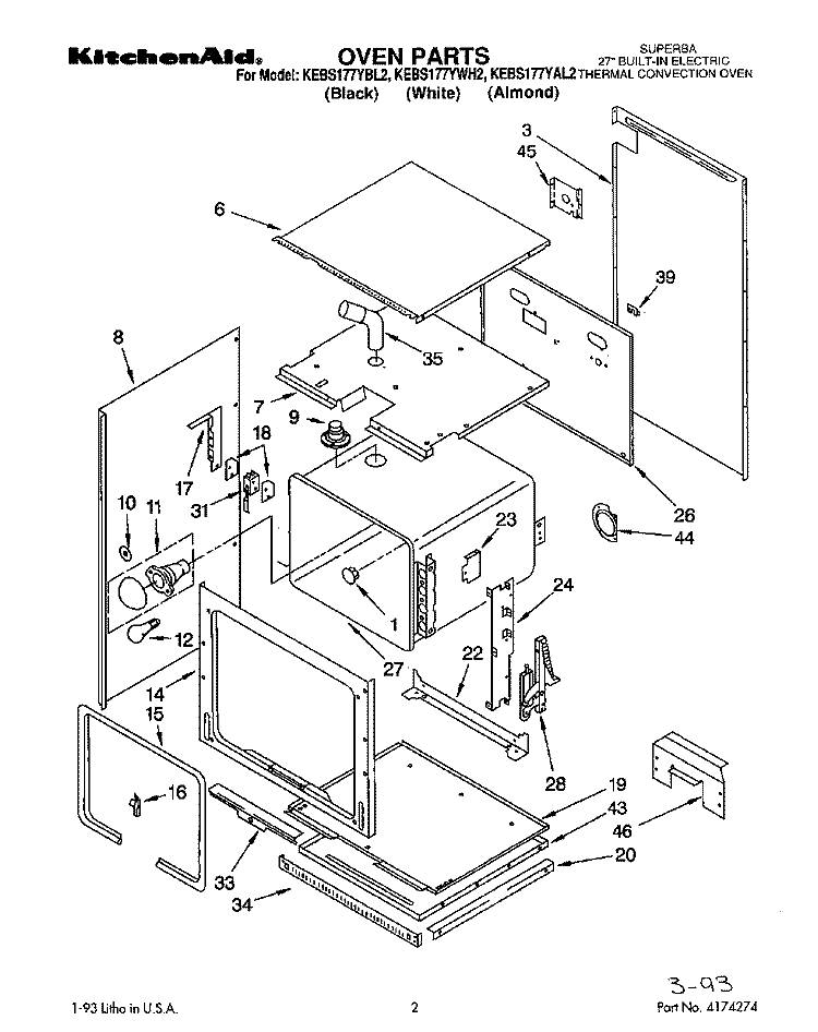 OVEN, OPTIONAL Diagram and Parts List for KEBS177YWH2  KitchenAid Wall Oven