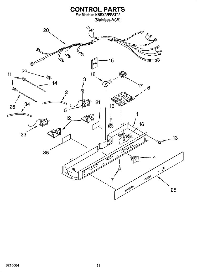 CONTROL PARTS, OPTIONAL PARTS (NOT INCLUDED) Diagram and Parts List for KSRX22FSST02  KitchenAid Refrigerator