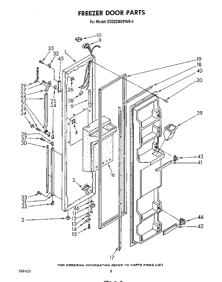 FREEZER DOOR Diagram and Parts List for ED22EMXPWR0  Whirlpool Refrigerator