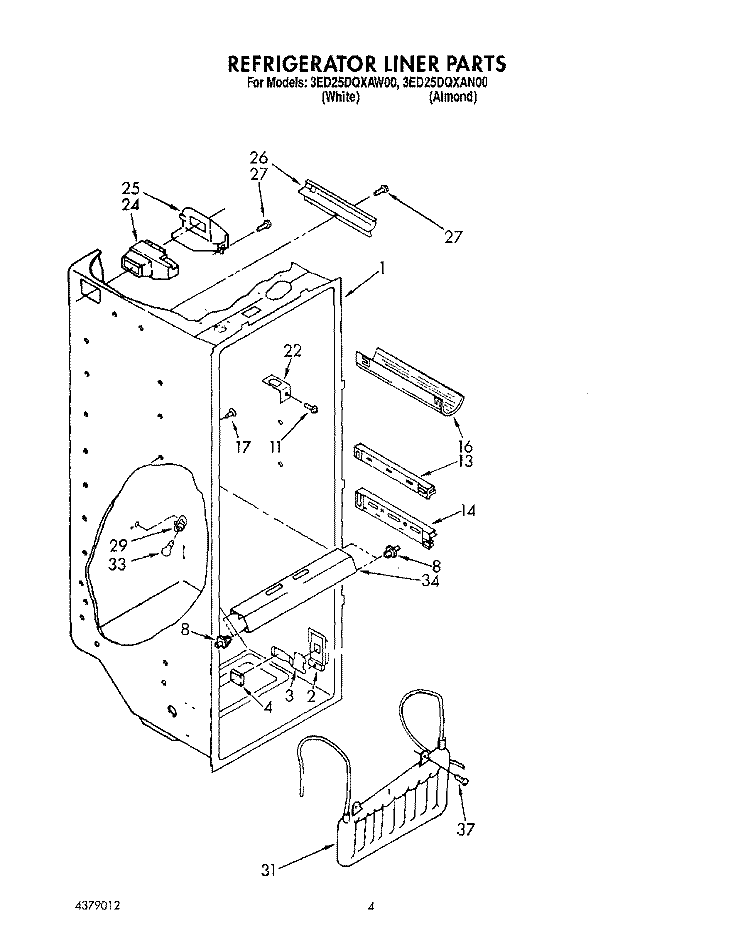 REFRIGERATOR LINER Diagram and Parts List for 3ED25DQXAW00  Whirlpool Refrigerator