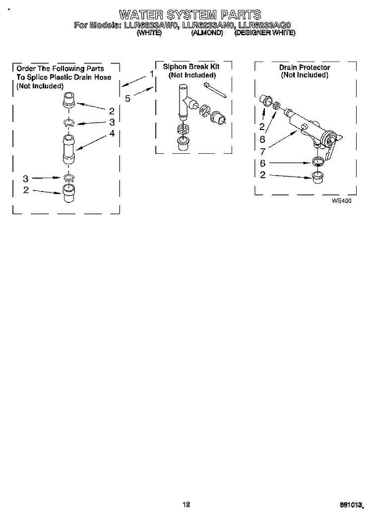 WATER SYSTEM Diagram and Parts List for LLR6233AN0  Whirlpool Washer