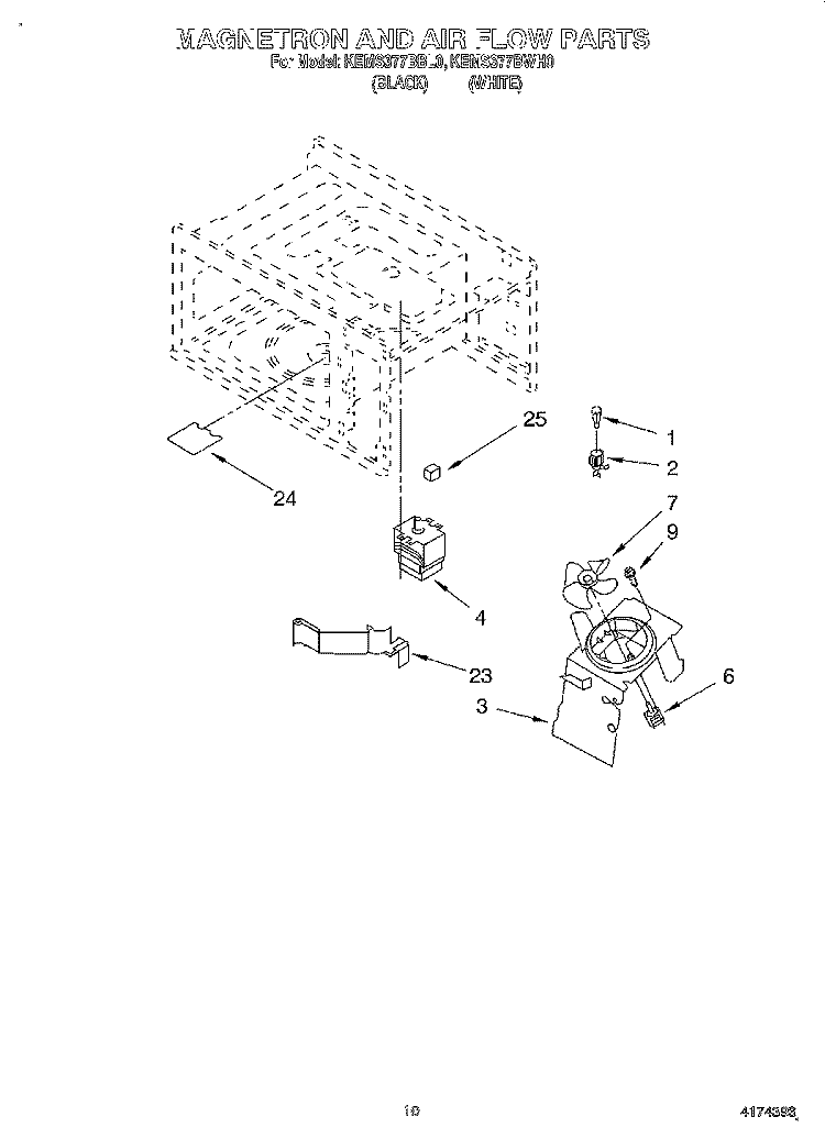 MAGNETRON AND AIR FLOW Diagram and Parts List for KEMS377BBL0  KitchenAid Wall Oven