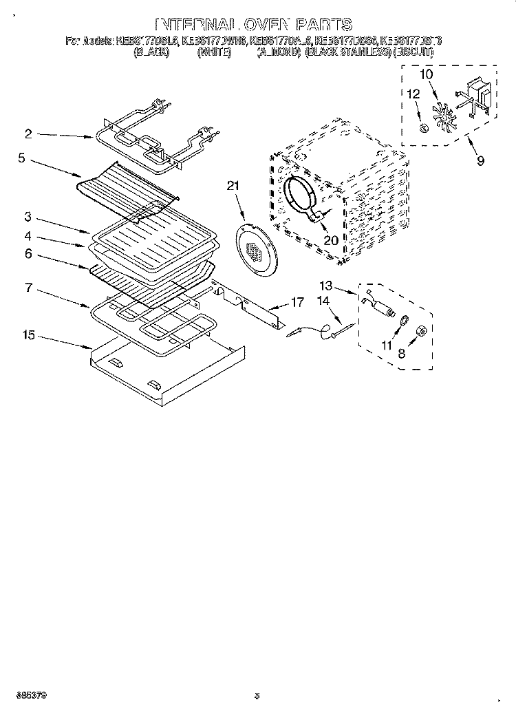 INTERNAL OVEN Diagram and Parts List for KEBS177DWH6  KitchenAid Wall Oven