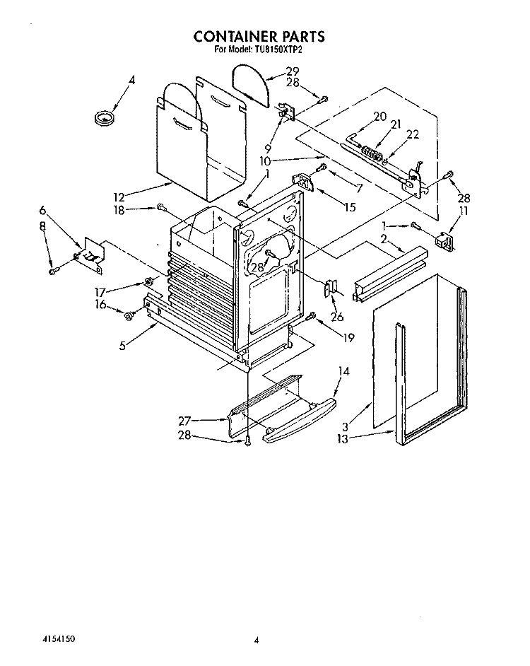 CONTAINER Diagram and Parts List for TU8150XTP2  Whirlpool Trash Compactor