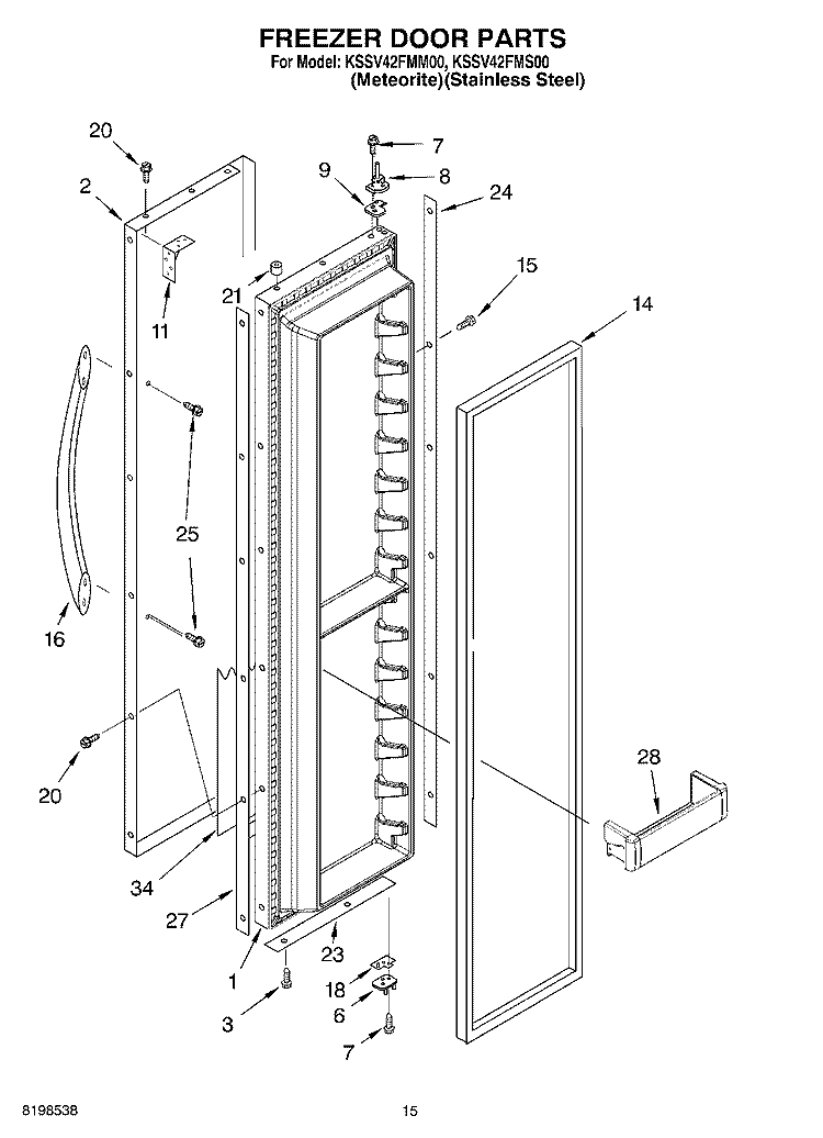 FREEZER DOOR PARTS Diagram and Parts List for KSSV42FMS00  KitchenAid Refrigerator