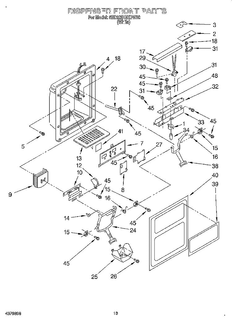 DISPENSER FRONT Diagram and Parts List for 6ED22DQXDW00  Whirlpool Refrigerator