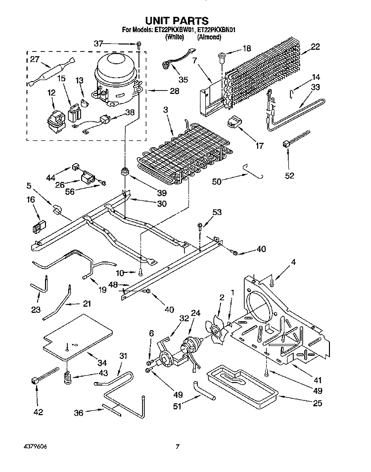 UNIT Diagram and Parts List for ET22PKXBN01  Whirlpool Refrigerator