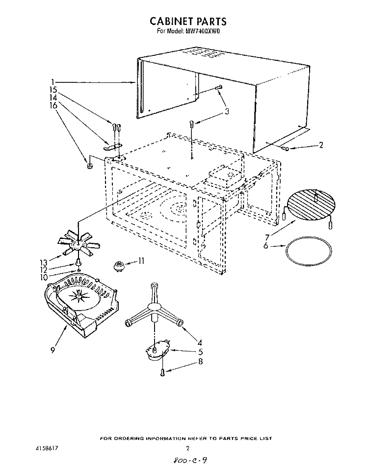 CABINET Diagram and Parts List for MW7400XW0  Whirlpool Microwave