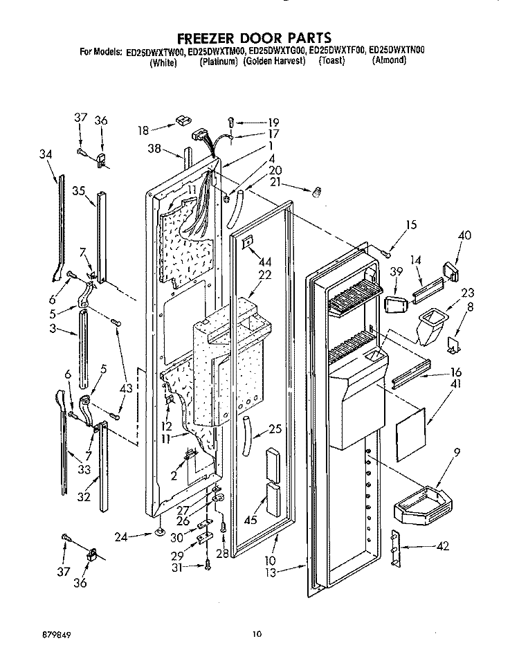 FREEZER DOOR Diagram and Parts List for ED25DWXTF00  Whirlpool Refrigerator