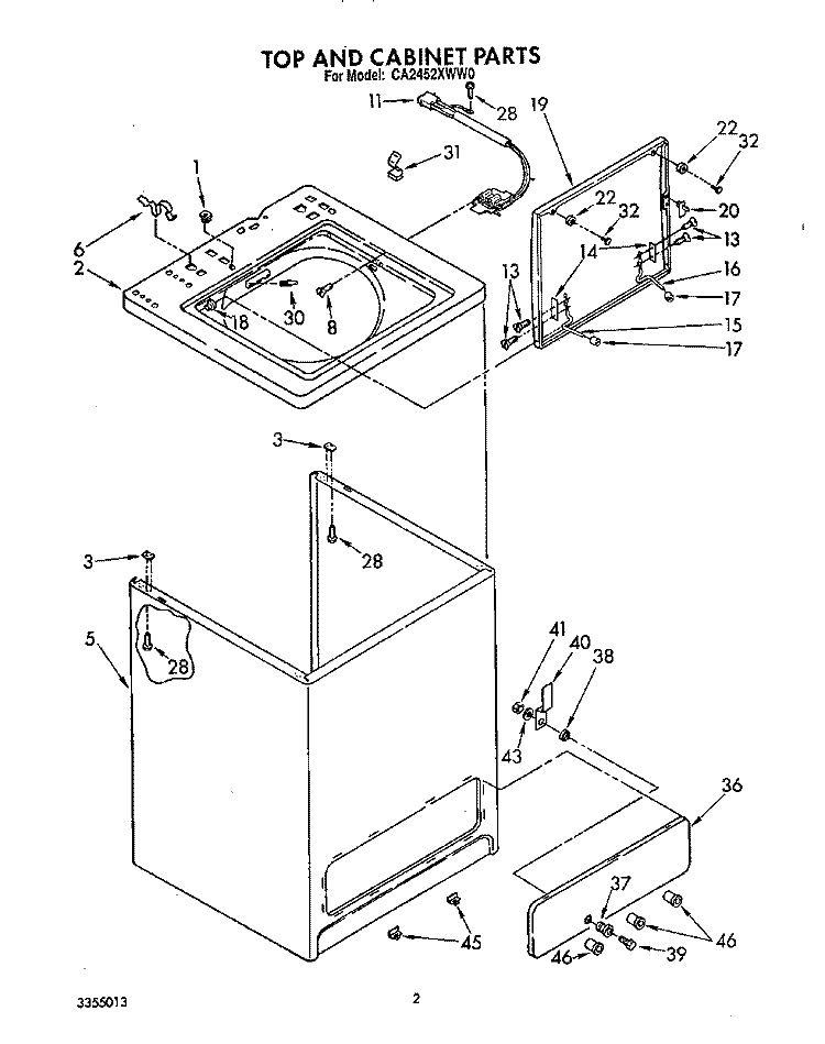 TOP AND CABINET, LIT/OPTIONAL Diagram and Parts List for CA2452XWW0  Whirlpool Washer