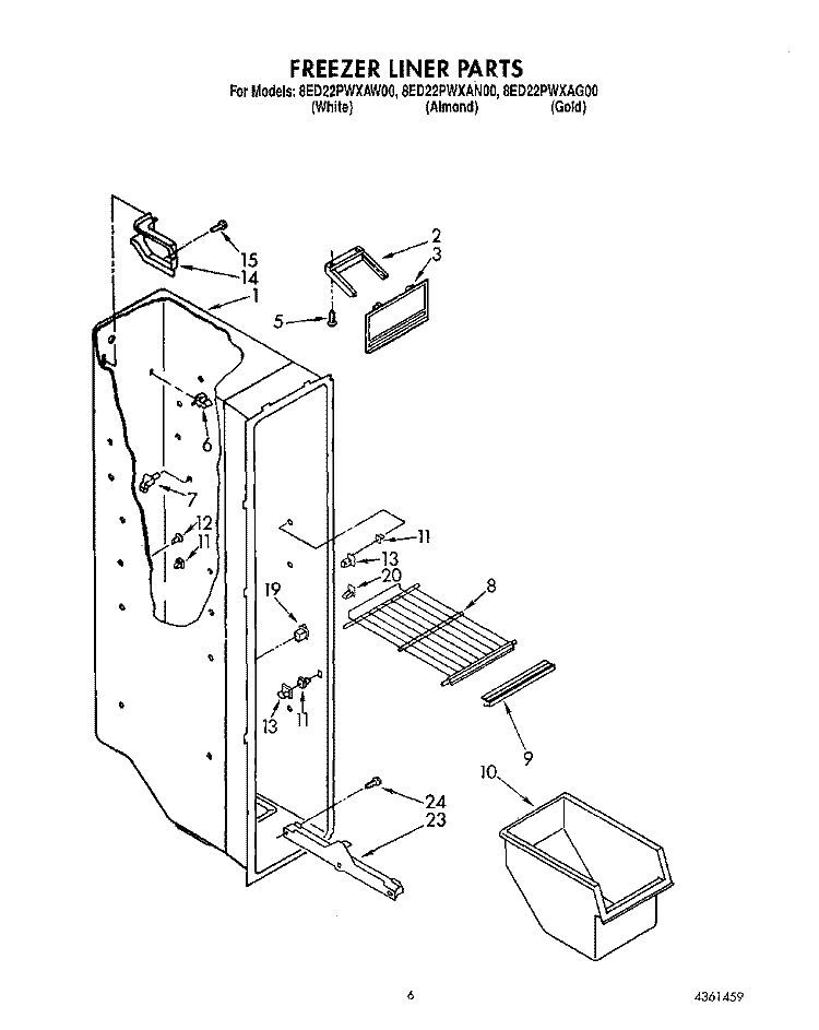 FREEZER LINER Diagram and Parts List for 8ED22PWXAW00  Whirlpool Refrigerator