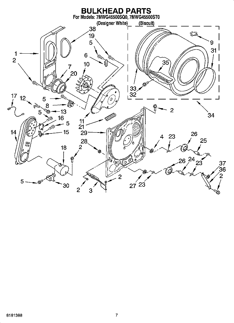 BULKHEAD PARTS, OPTIONAL PARTS (NOT INCLUDED) Diagram and Parts List for 7MWG45500ST0  Whirlpool Dryer