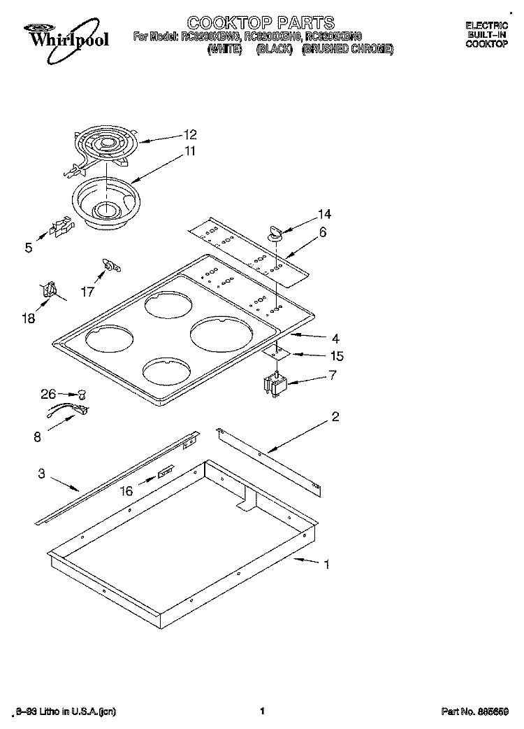 SECTION Diagram and Parts List for RC8200XBN0  Whirlpool Cooktop