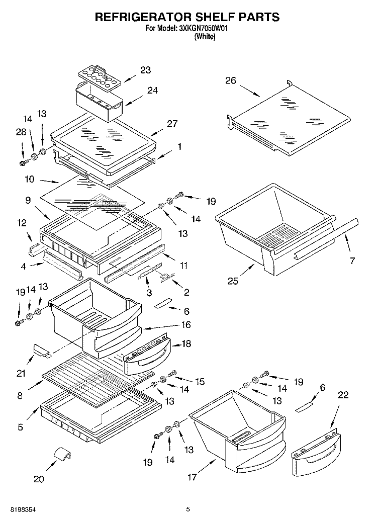 REFRIGERATOR SHELF Diagram and Parts List for 3XKGN7050W01  Whirlpool Refrigerator