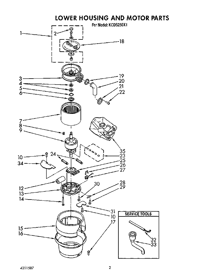 SECTION Diagram and Parts List for KCDS250X1  KitchenAid Food Waste Disposer
