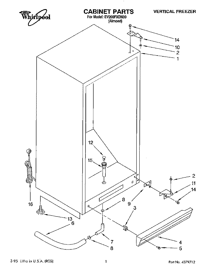 CABINET Diagram and Parts List for EV200FXDN00  Whirlpool Freezer