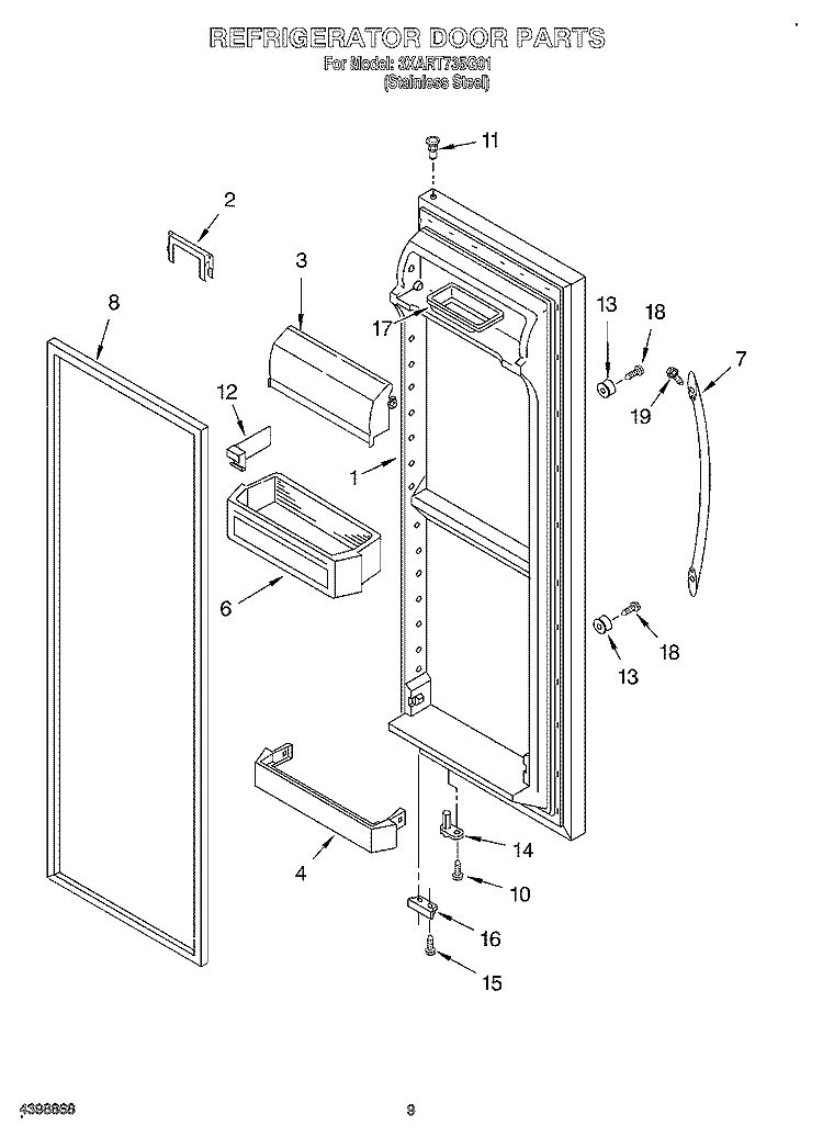 REFRIGERATOR DOOR Diagram and Parts List for 3XART735G01  Whirlpool Refrigerator