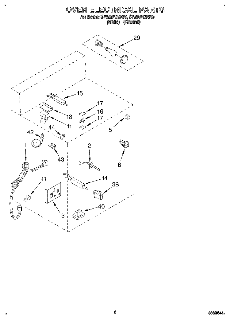 OVEN ELECTRICAL, LITERATURE Diagram and Parts List for SF380PEWN0  Whirlpool Range